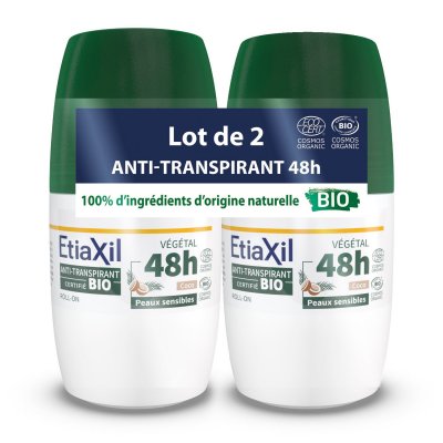 ETIAXIL  D&eacute;odorant Anti-Transpirant V&eacute;g&eacute;tal 48h Bio Lot de 2 x 50ml