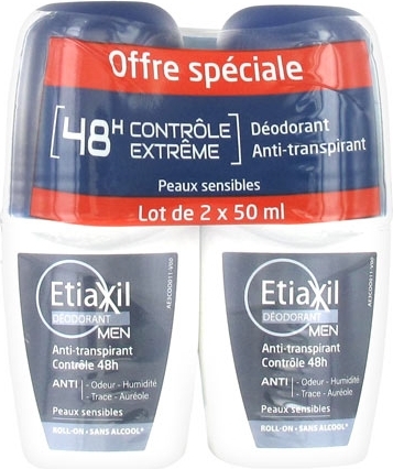 ETIAXIL  D&eacute;odorant Roll-On Men - Anti-Transpirant Contr&ocirc;le 48H, 2x50ml