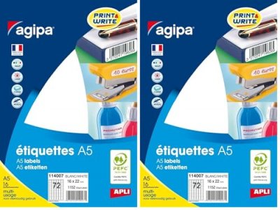 APLI Etiquette adh&eacute;sive Agipa A5 16x22 - etui 1152