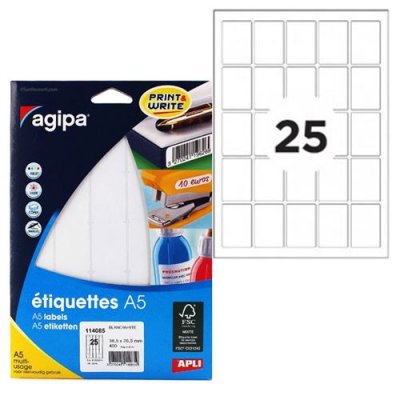 APLI Etiquette adh&eacute;sive Agipa A5 38,5x26,5 - etui 400