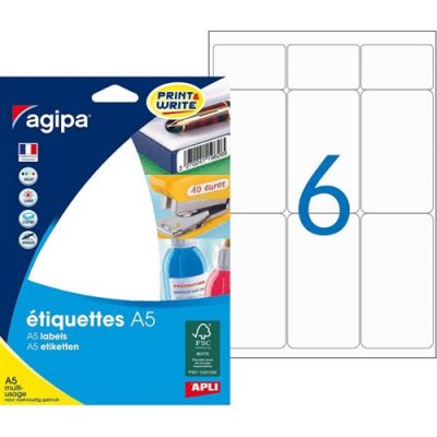 APLI Etiquette adh&eacute;sive Agipa A5 45x80 - etui 96