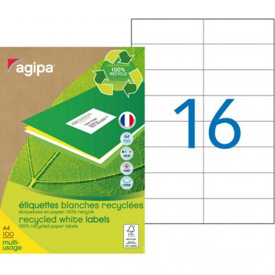 AGIPA Etiquette adresse  multi-usage recycl&eacute;e 10.5x3.7cm - boite de 16