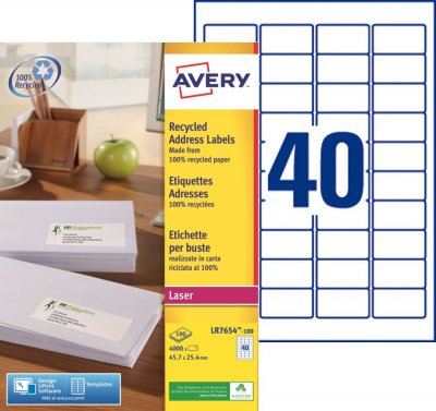 AVERY Etiquette Blanche Laser Recycl&eacute;e 457 X 254mm - 