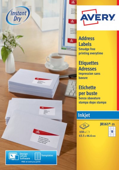 AVERY Etiquette jet d'encre  63,5x 46,6 - boite de 450