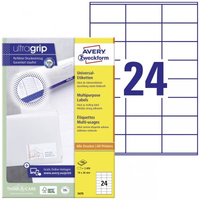 ZWEC Etiquette universelles Avery-kform 3475 70 x 36 mm papier blanc 2400 pc(s) permanente