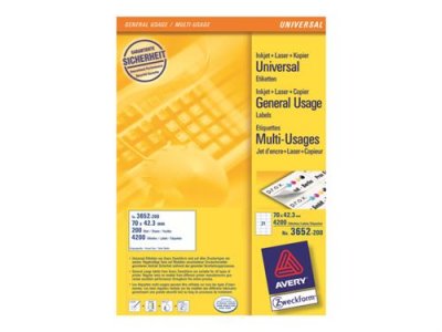 AVERY DENNISON Etiquette universelles Avery-Zweckform 3652-200 70 x 42.3 mm papier blanc 4620 pc(s) permanente