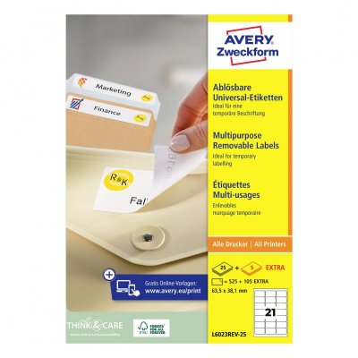 AVERY ZWECKFORM Etiquette universelles Avery-Zweckform L6023REV-25 63.5 x 38.1 mm papier blanc 630 pc(s) d&eacute;collable