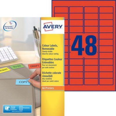 AVERY Etiquettes  L6038 - laser - 45.7 x 21.2 mm - rouge - bo&icirc;te de 960