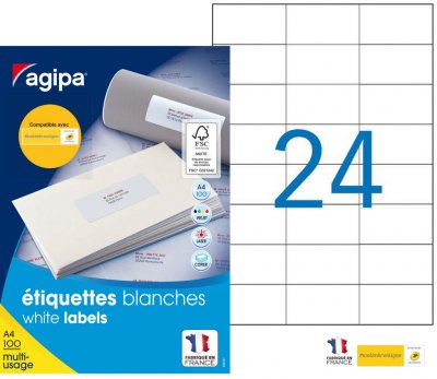 AGIPA Etiquettes blanches multi-usages 70x37