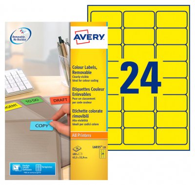 AVERY Etiquettes laser enlevables jaunes - Pochette de 480