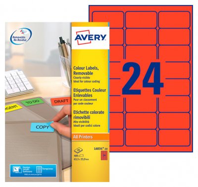 AVERY Etiquettes laser enlevables rouges 63.5x33.9mm - Pochette de 480