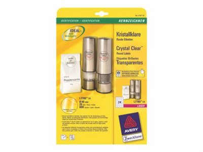 AVERY Etiquettes rondes &oslash; 40 mm  transparentes brillantes - bo&icirc;te de 600 - incolore - 