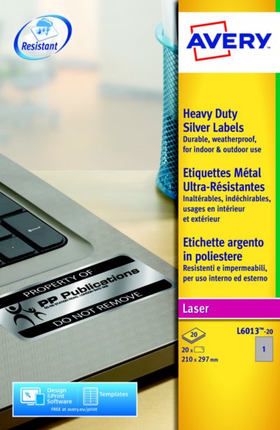 AVERY Etiquettes Ultra-r&eacute;sist Polyester Laser M&eacute;tal 210 X 297m