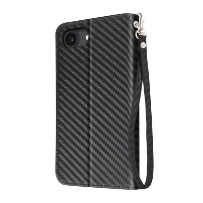 AVIZAR Etui &agrave; Clapet pour iPhone 17e Effet Carbone avec Porte-Cartes et Support Noir