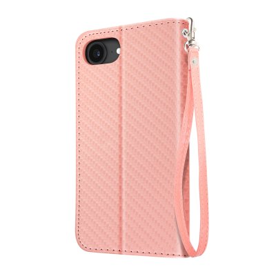 AVIZAR Etui &agrave; Clapet pour iPhone 17e Effet Carbone avec Porte-Cartes et Support Rose