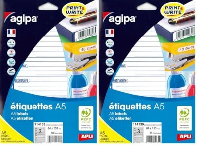 APLI Etui A5 48 &eacute;tiquettes ""exp&eacute;diteurs/destinataires"" 64*133 mm