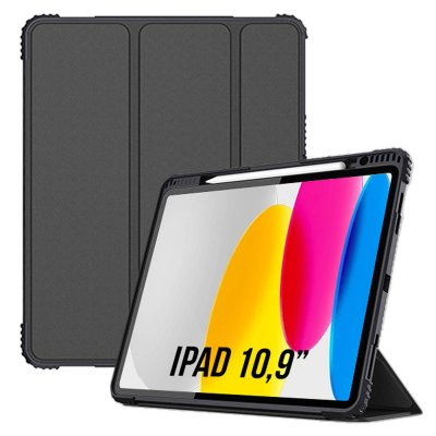 AKASHI Etui Antichoc pour iPad 10 2022 Support Vid&eacute;o Clapet Magn&eacute;tique Noir