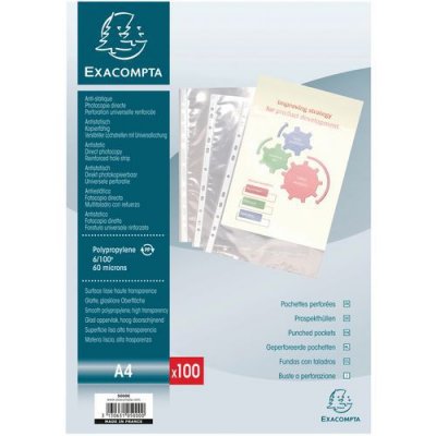 EXACOMPTA Etui Carton 100 Pochettes Perfor&eacute;es Pp 6/100e A4 Cristal