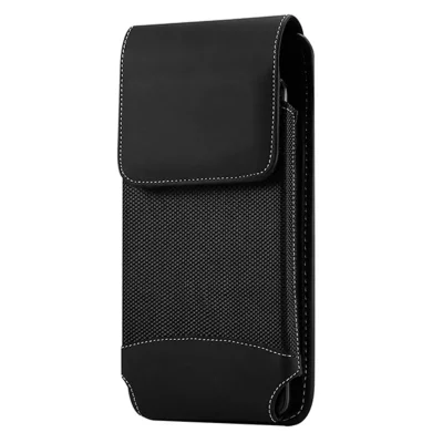 AVIZAR Etui Ceinture Vertical Smartphone Universel Nylon Mousqueton Clip Noir