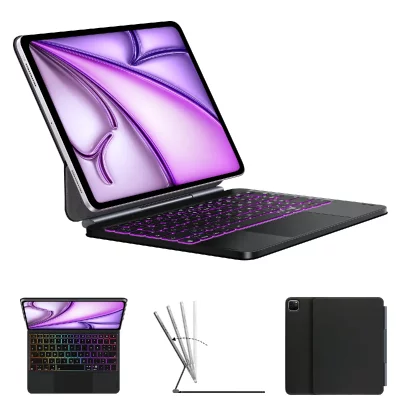 GENERIQUE Etui Clavier pour iPad Pro 11""(2024)M4 - r&eacute;tro&eacute;clairage 7 couleurs - noir- AZERTY