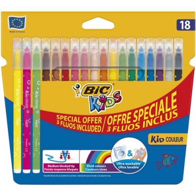 BIC Etui de 15 feutres  Kids Couleur avec 3 feutres  Fluo