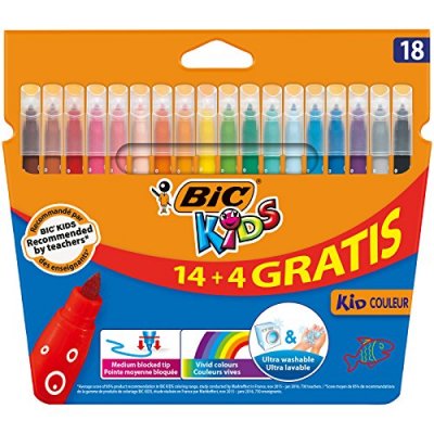 BIC Etui de 18 feutres de coloriage lavables pointe moyenne KID COULEUR