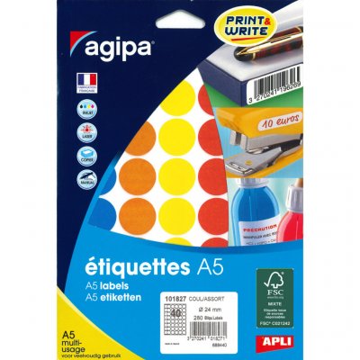 GENERIQUE Etui de 280 pastilles diam&egrave;tre 24 mm - APLI - Couleurs assorties