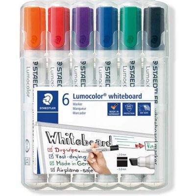 STAEDTLER Etui de 6 marqueurs pour tableau blanc effa&ccedil;able &agrave; sec pointe biseaut&eacute;e