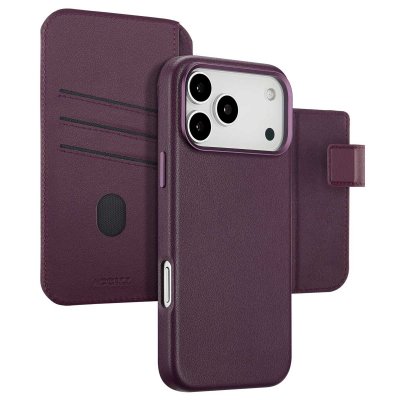 ACCEZZ Etui de t&eacute;lephone portefeuille en cuir 2-en-1 avec MagSafe pour iPhone 17 Pro Max - Heath Purple