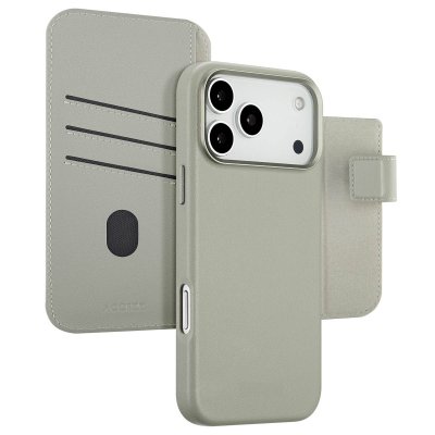 ACCEZZ Etui de t&eacute;lephone portefeuille en cuir 2-en-1 avec MagSafe pour iPhone 17 Pro Max - Light Grey