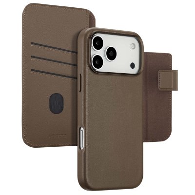 ACCEZZ Etui de t&eacute;lephone portefeuille en cuir 2-en-1 avec MagSafe pour iPhone 17 Pro Max - Marron caf&eacute;