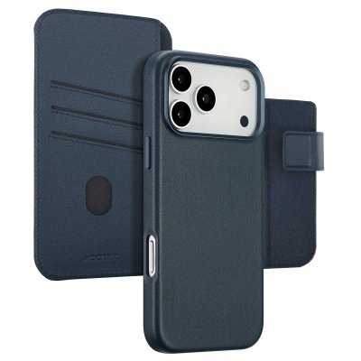 ACCEZZ Etui de t&eacute;lephone portefeuille en cuir 2-en-1 avec MagSafe pour iPhone 17 Pro Max - Nightfall Blue