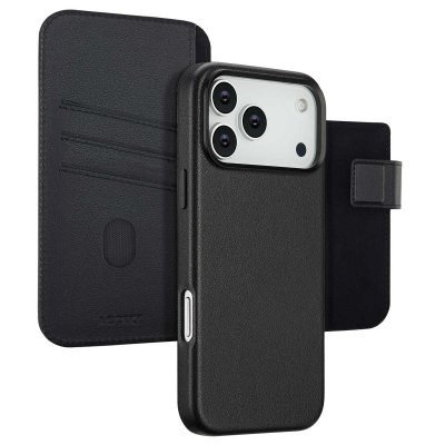 ACCEZZ Etui de t&eacute;lephone portefeuille en cuir 2-en-1 avec MagSafe pour iPhone 17 Pro Max - Onyx Black