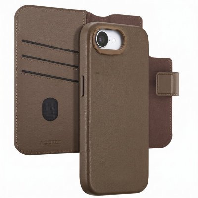 ACCEZZ Etui de t&eacute;lephone portefeuille en cuir 2-en-1 avec MagSafe pour iPhone 17e / 16e - Marron caf&eacute;