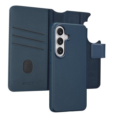 ACCEZZ Etui de t&eacute;lephone portefeuille en cuir 2-en-1 avec MagSafe pour Samsung Galaxy S26 - Nightfall Blue