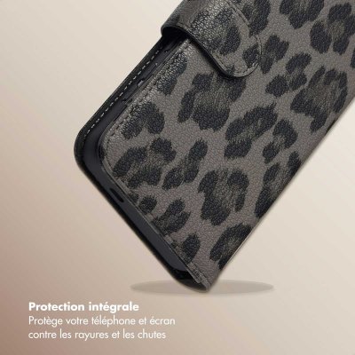 SELENCIA Etui de t&eacute;lephone portefeuille imprim&eacute; l&eacute;opard Sabi pour Samsung Galaxy S25 / S24 - Midnight Black