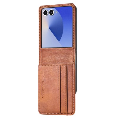IMOSHION Etui de t&eacute;lephone portefeuille Luxe pour Samsung Galaxy Z Flip 7 - Marron