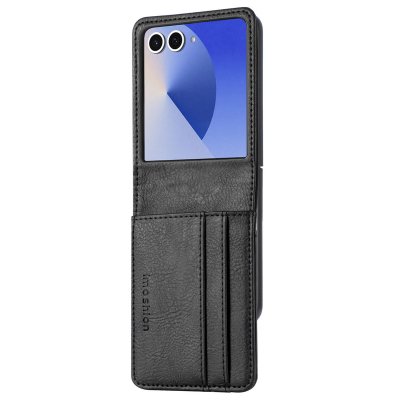IMOSHION Etui de t&eacute;lephone portefeuille Luxe pour Samsung Galaxy Z Flip 7 - Noir