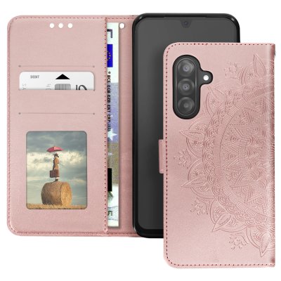 AVIZAR Etui Fleurs Mandala pour Samsung Galaxy A26 Portefeuille Dragonne Rose Champagne