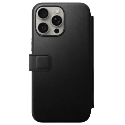 NOMAD Etui Folio pour iPhone 15 Pro Max Magsafe avec Porte-cartes en Cuir Moderne Noir