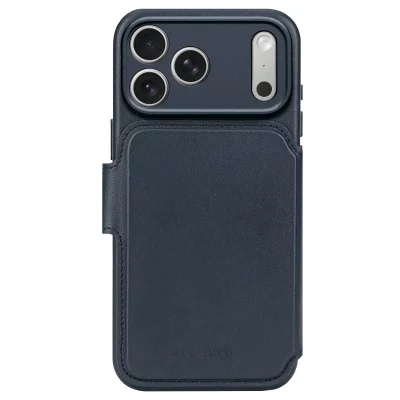 DECODED Etui Folio pour iPhone 17 Pro MagSafe en Cuir avec Coque D&eacute;tachable Bleu marine
