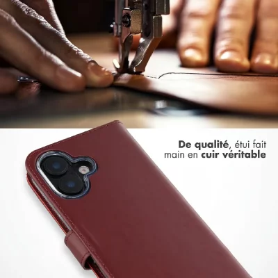 SELENCIA Etui portefeuille en cuir v&eacute;ritable pour iPhone 16 - Burgundy