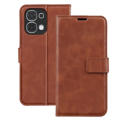 AVIZAR Etui Portefeuille Oppo A6 Pro Effet Surpiqu&eacute; Fonction Support Marron