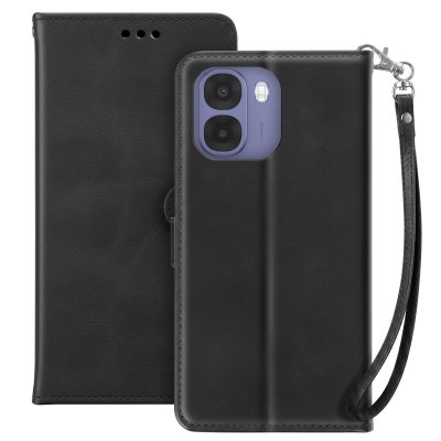 AVIZAR Etui Portefeuille Oppo A6x Dragonne Support Vid&eacute;o Similicuir Noir