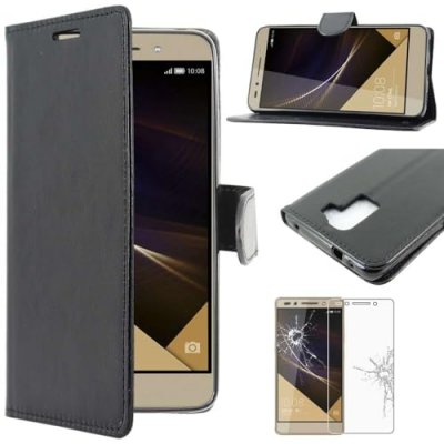 EBESTSTAR Etui Portefeuille pour Huawei Honor 7 PU Cuir Porte-Cartes Support Stand, Noir + Film VERRE Tremp&eacute;