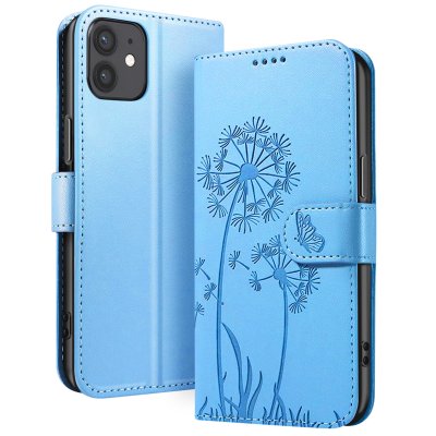 ZANAE Etui Portefeuille pour iPhone 12 / 12 Pro Premium Design Fleurs Papillon Zana&eacute; Bleu clair