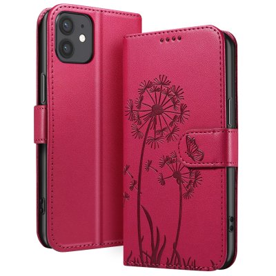 ZANAE Etui Portefeuille pour iPhone 12 / 12 Pro Premium Design Fleurs Papillon Zana&eacute; Rouge