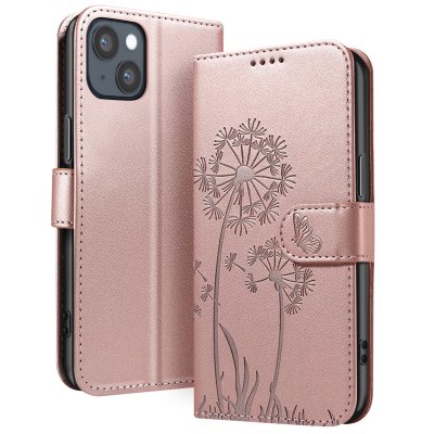 ZANAE Etui Portefeuille pour iPhone 13 / 14 Premium Design Fleurs Papillon Zana&eacute; Rose champagne