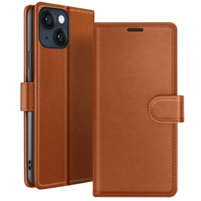 ZANAE Etui Portefeuille pour iPhone 14 Plus Support et Languette Magn&eacute;tique Zana&eacute; Marron