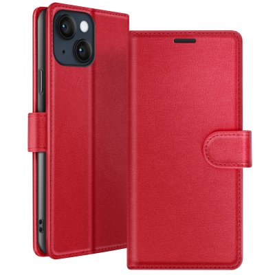 ZANAE Etui Portefeuille pour iPhone 14 Plus Support et Languette Magn&eacute;tique Zana&eacute; Rouge